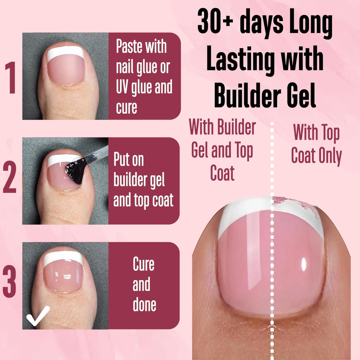 Close-up of NOVO OVO French tip toenail design
