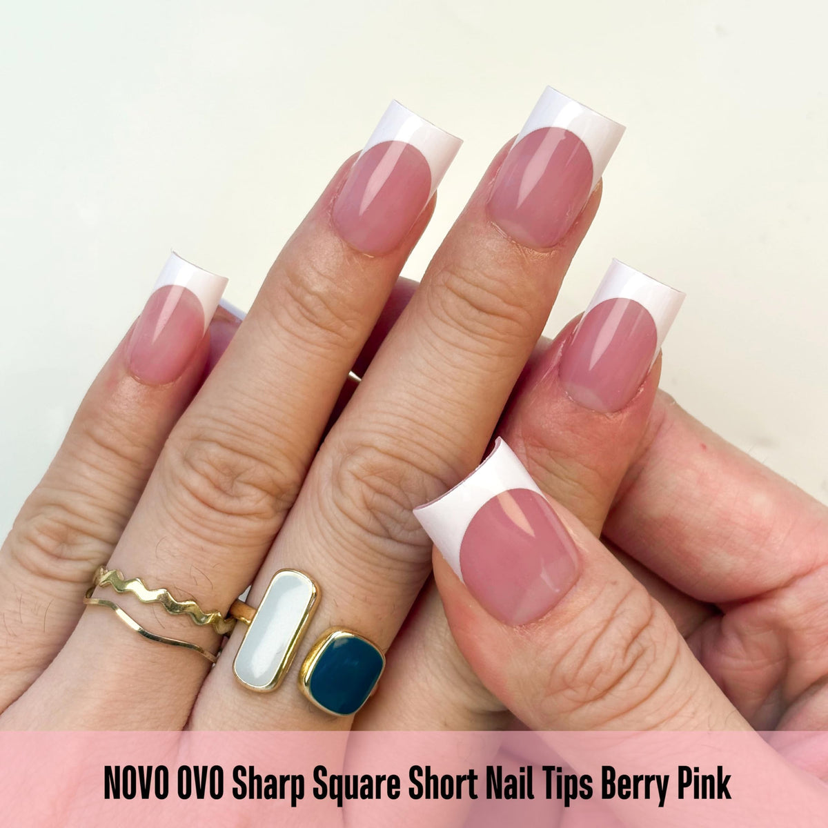 Close-up of NOVO OVO nail tips showing pre-filed cuticle end
