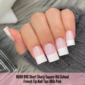 Close-up of NOVO OVO nail tips showing the pre-filed cuticle end