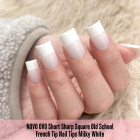 Close-up of NOVO OVO nail tips showing thickness and shape