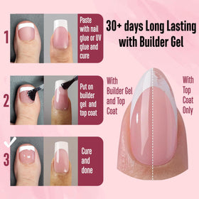 Close-up of NOVO OVO nail tips with pre-applied primer