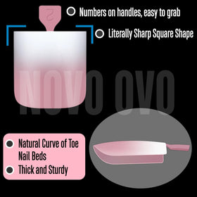 Close-up of NOVO OVO Ombre French Tip Press on Toe Nail Tips with various sizes