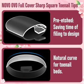 Close-up of NOVO OVO Sharp Square Toe Nail Tips showing various sizes