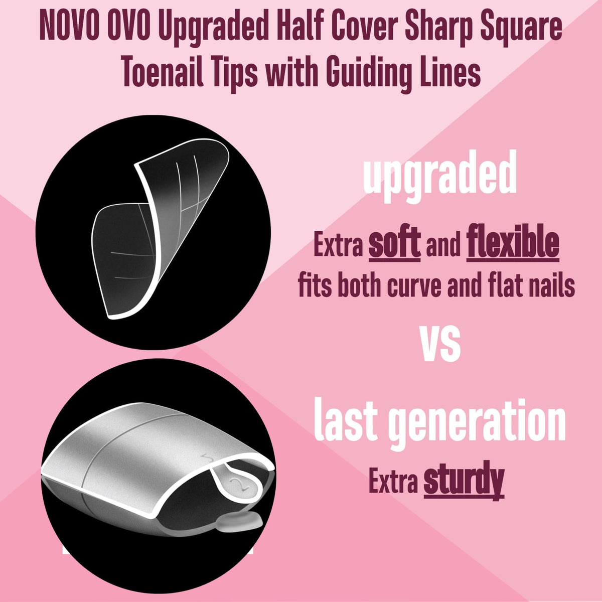 Close-up of NOVO OVO Soft Gel Toe Nail Tips showing size options