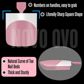 Close-up of NOVO OVO soft gel toenail tips with primer