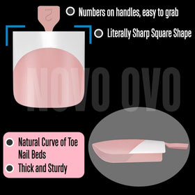 Close-up of NOVO OVO toenail tips with primer and base coat