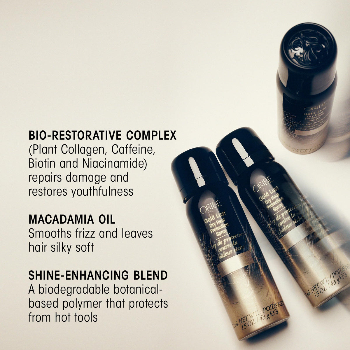 Close-up of nozzle on ORIBE Gold Lust Dry Heat Protection Spray 1.5oz