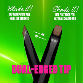 Close-up of NYX Blade & Shade Brow Pencil tip showing dual-edged design
