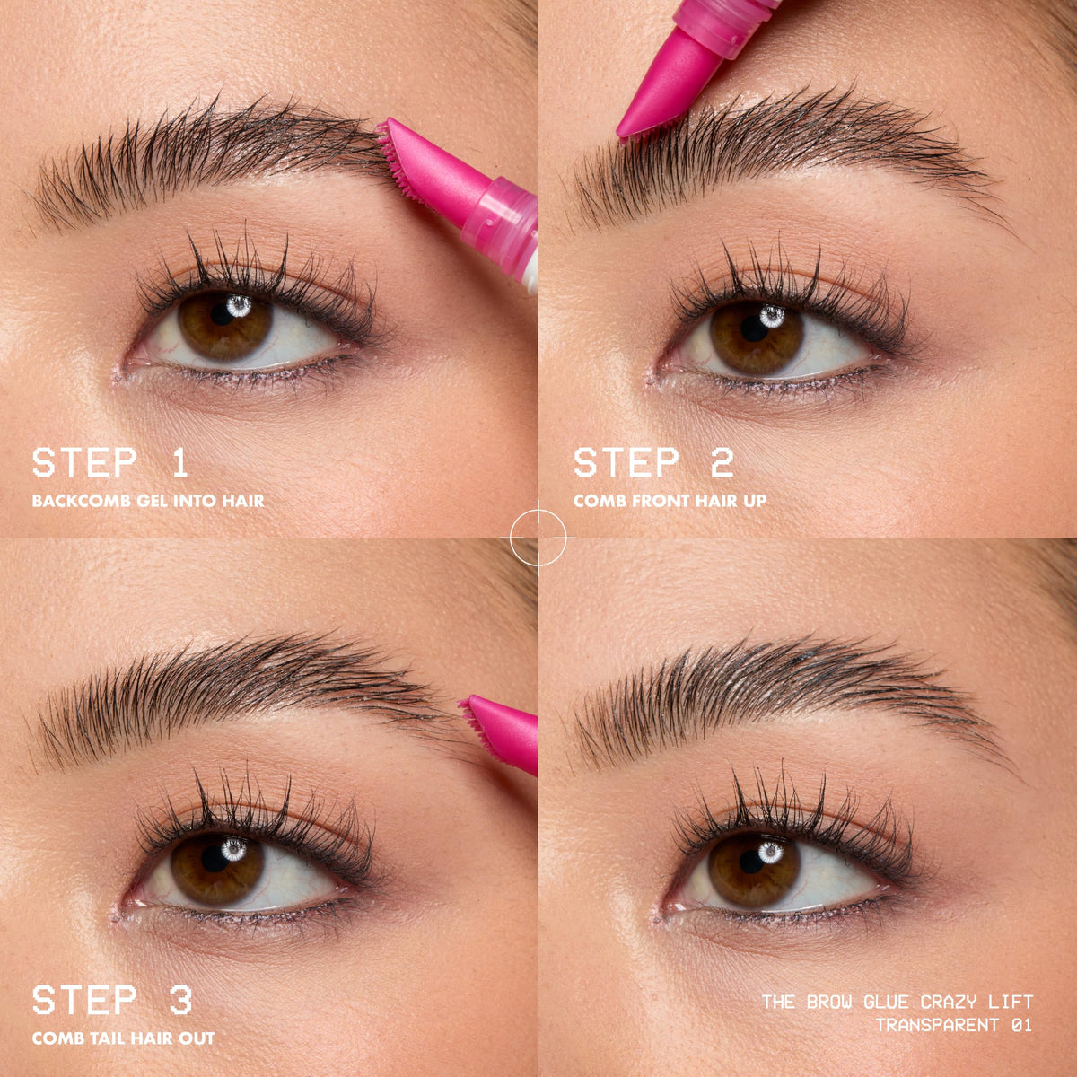 Close-up of NYX Brow Glue Crazy Lift brush and gel texture