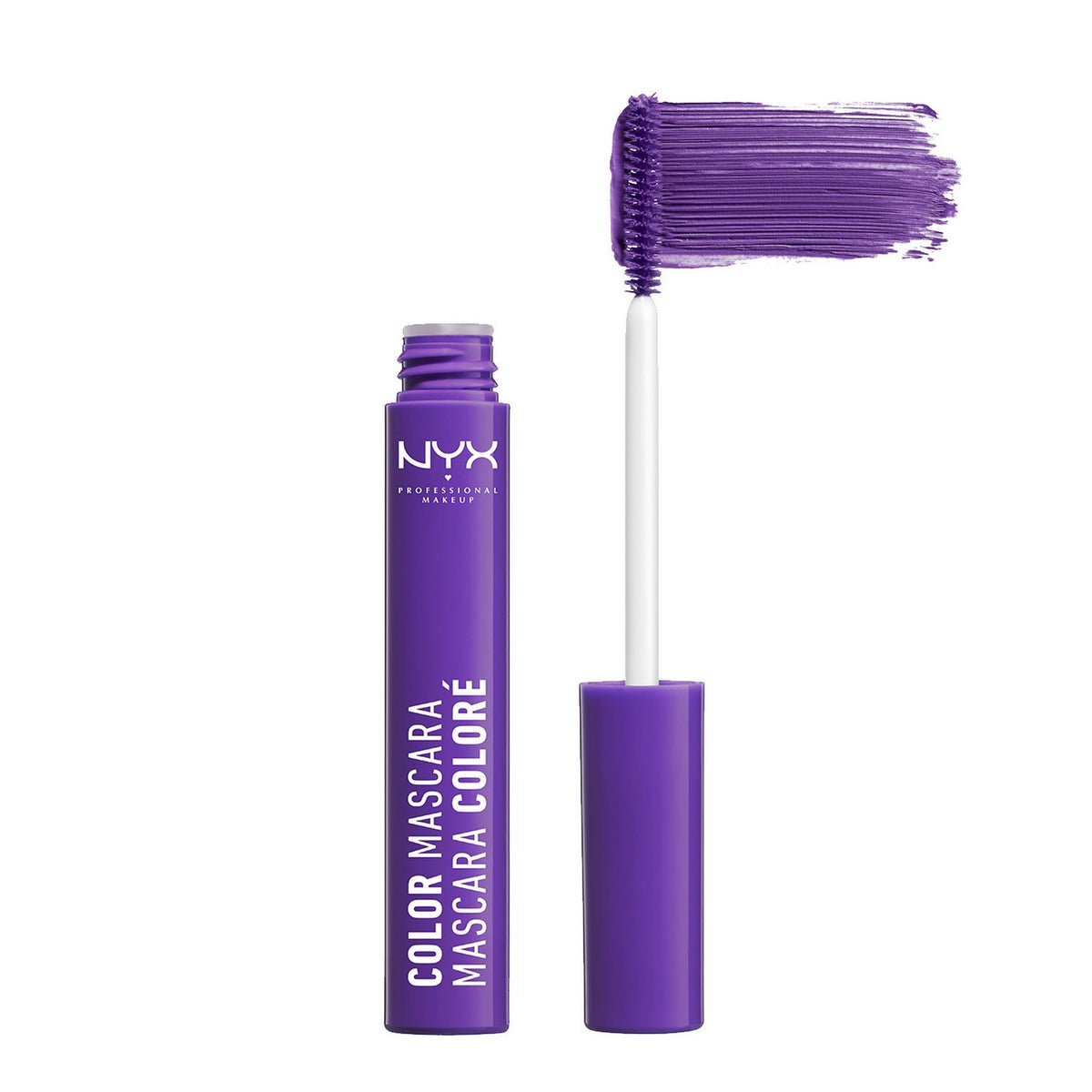 Close-up of NYX Color Mascara wand and brush