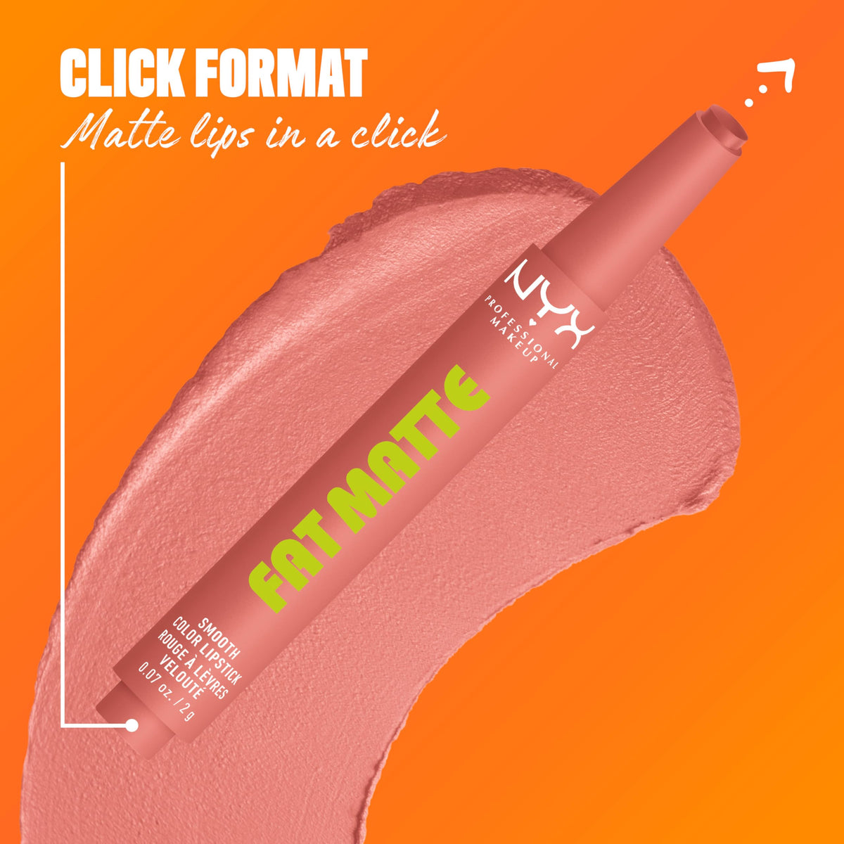 Close-up of NYX Fat Matte Lipstick Cashmere Cutie tip