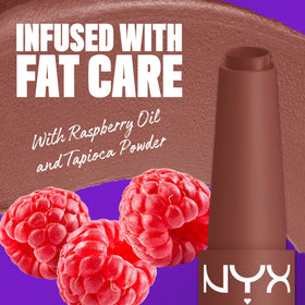 Close-up of NYX Fat Matte Lipstick Toasty Taupe tip