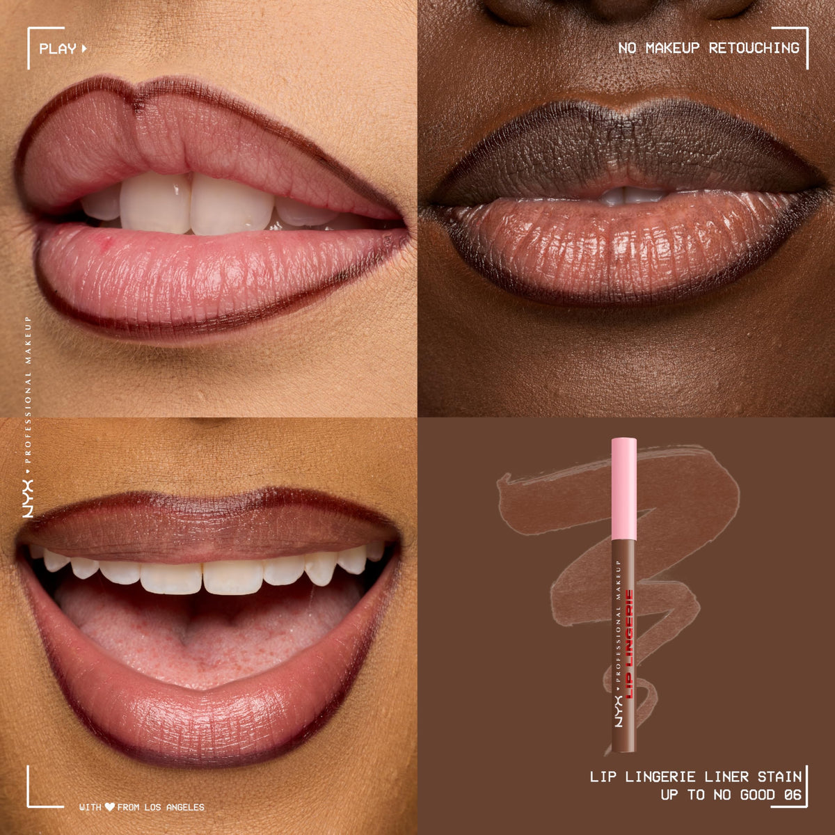 Close-up of NYX Lip Lingerie Liner Stain texture on lips