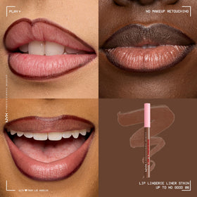 Close-up of NYX Lip Lingerie Liner Stain texture on lips