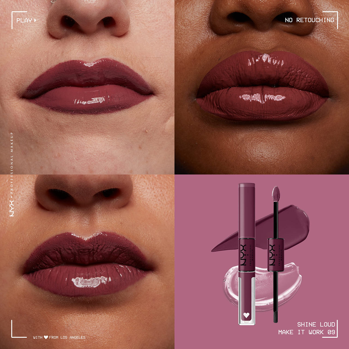 Close-up of NYX Shine Loud Liquid Lipstick showing high-shine finish
