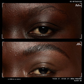 Close-up of NYX Thick It Stick It Brow Mascara in Black