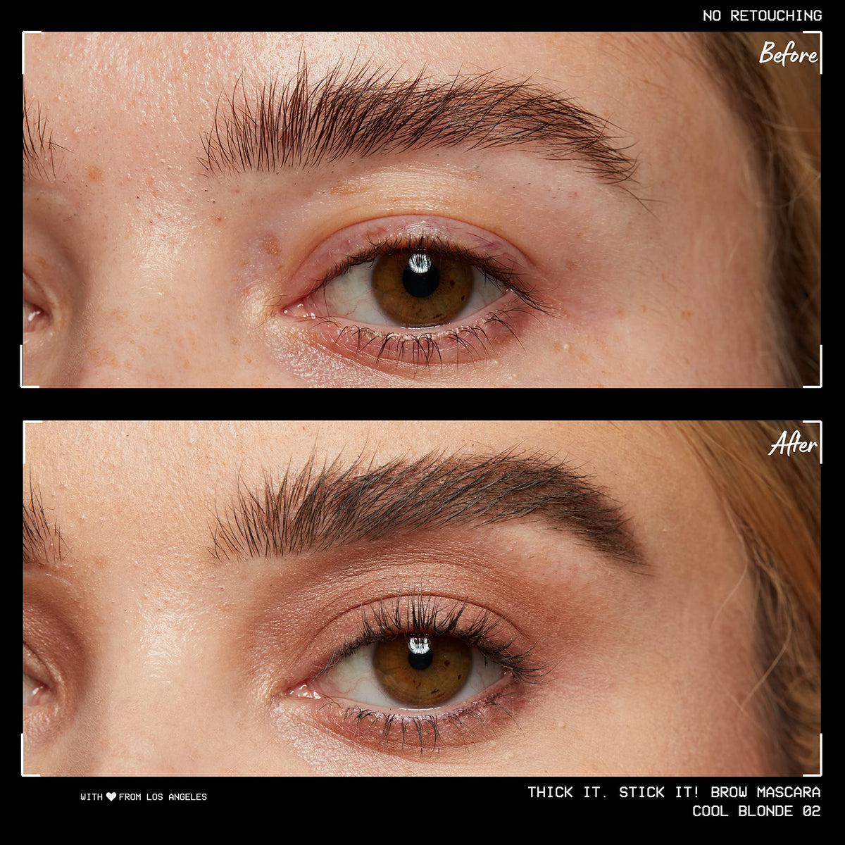 Close-up of NYX Thick It Stick It Brow Mascara tube with label