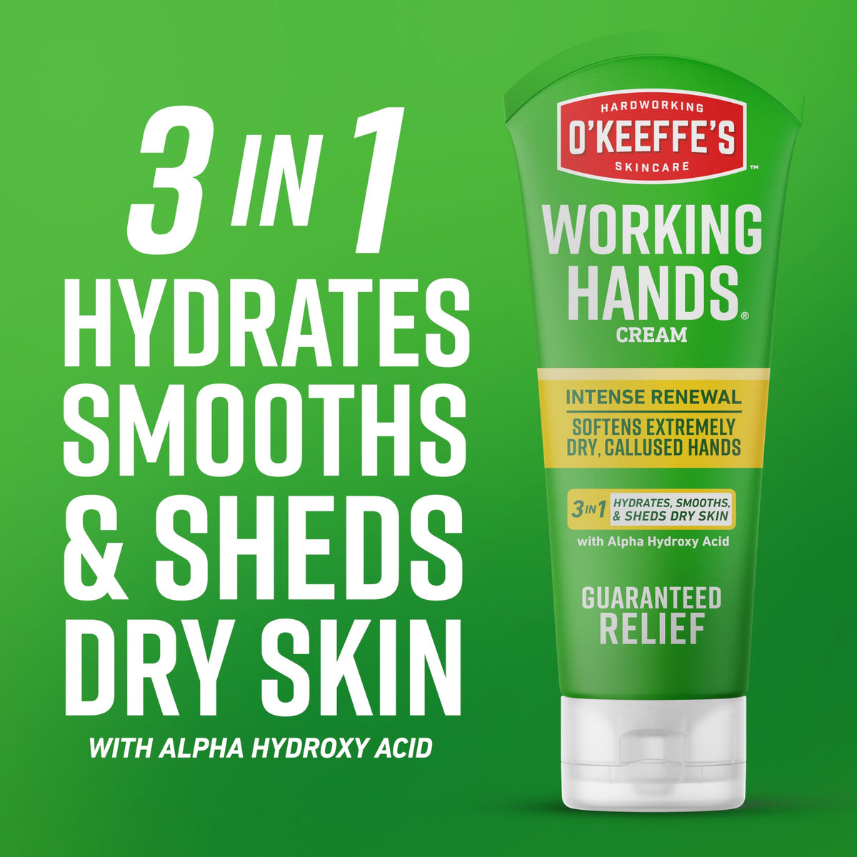 Close-up of O'Keeffe's Working Hands cream texture on a hand