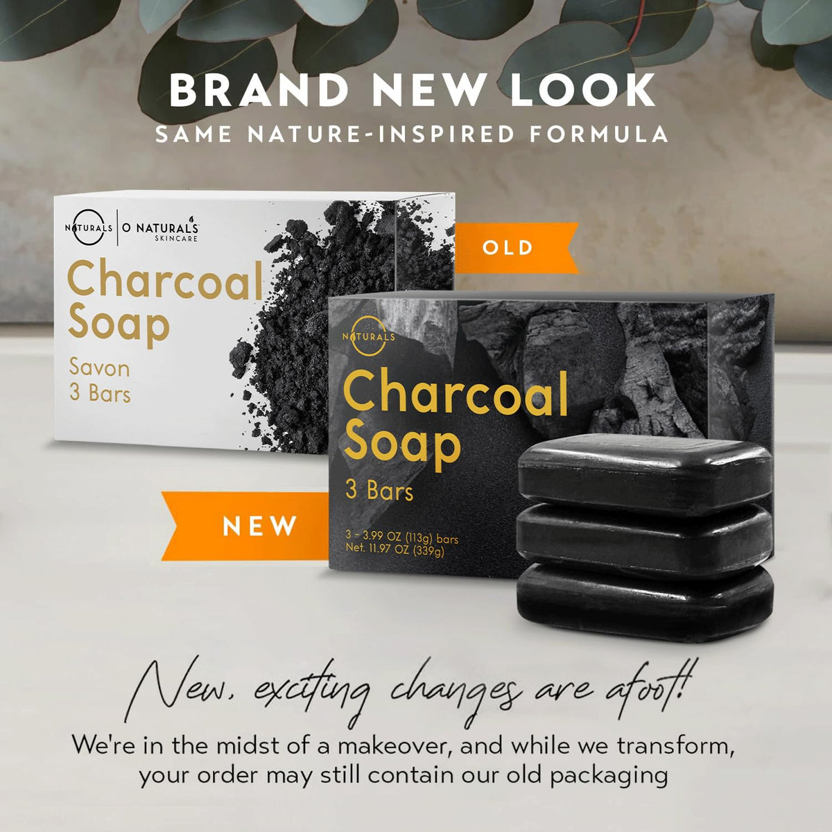 Close-up of O NATURALS Charcoal Soap Bar with peppermint oil