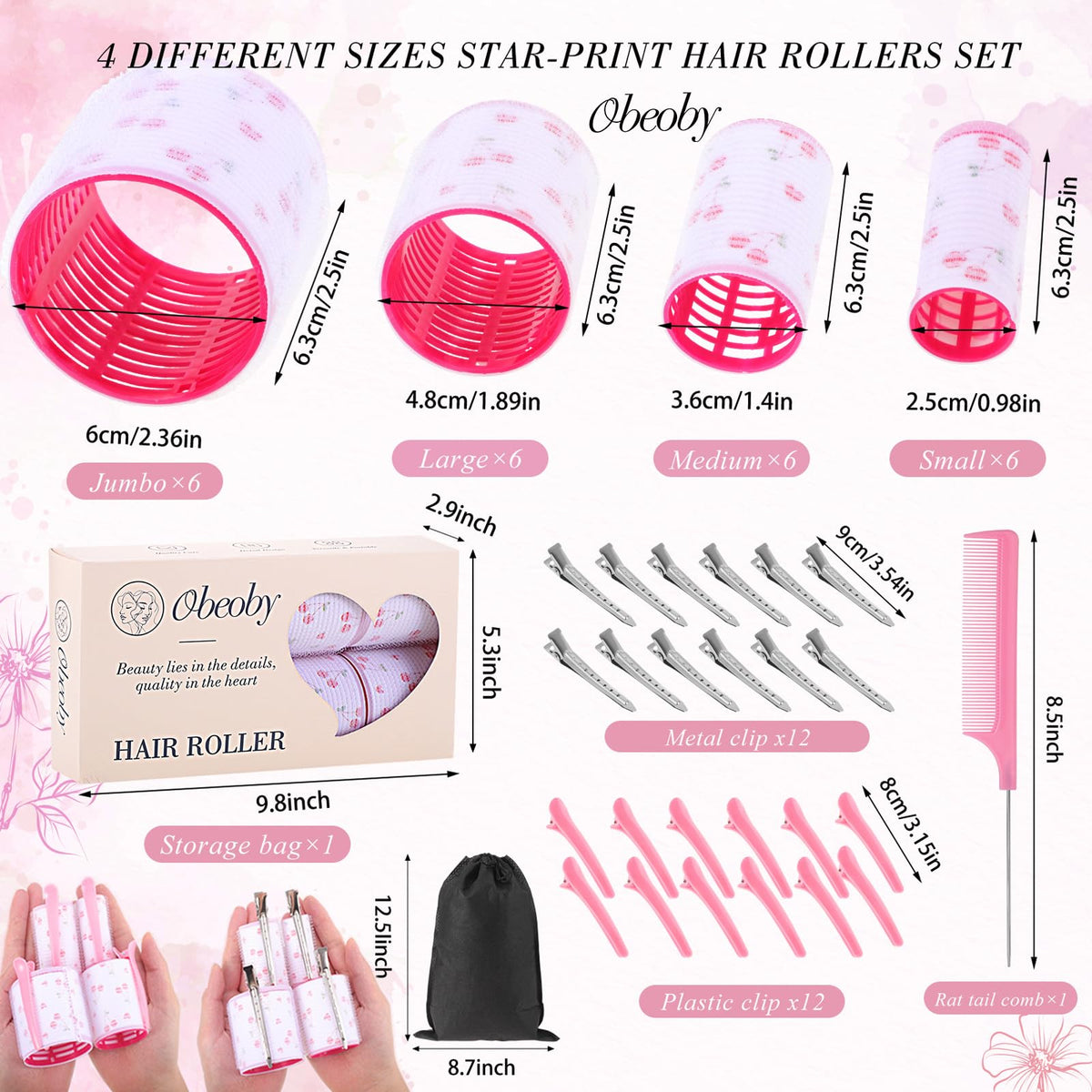 Close-up of obeoby hair rollers in various sizes