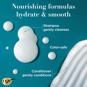 Close-up of OGX Coconut Milk Shampoo bottle