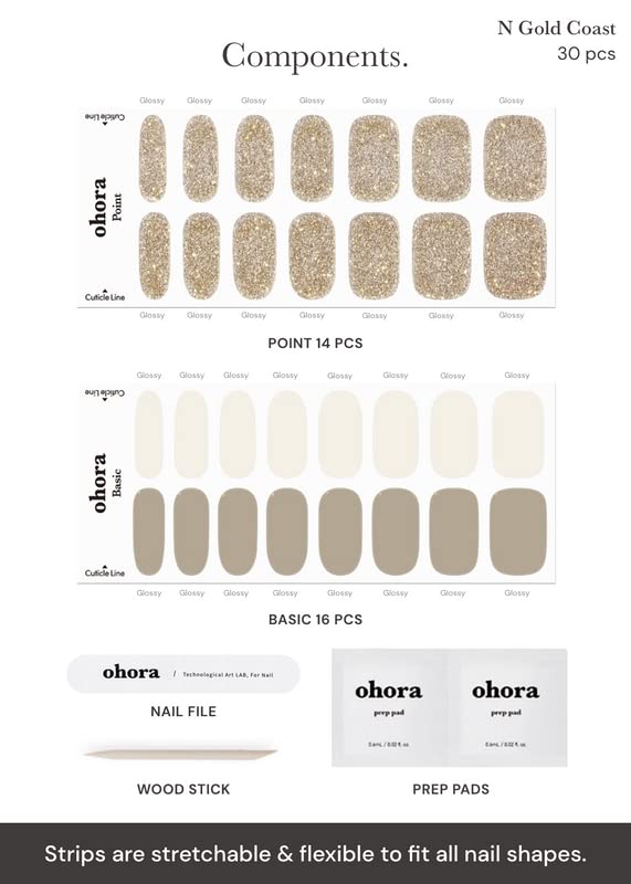 close-up of ohora Semi Gel Nail Strips in different sizes