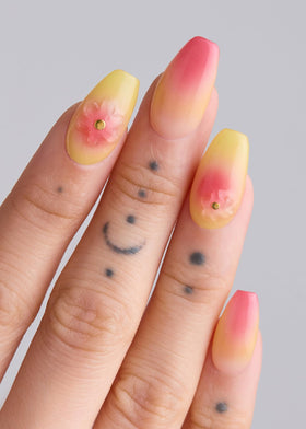 Close-up of ohora Semi Gel Nail Strips showing nail wraps and accessories