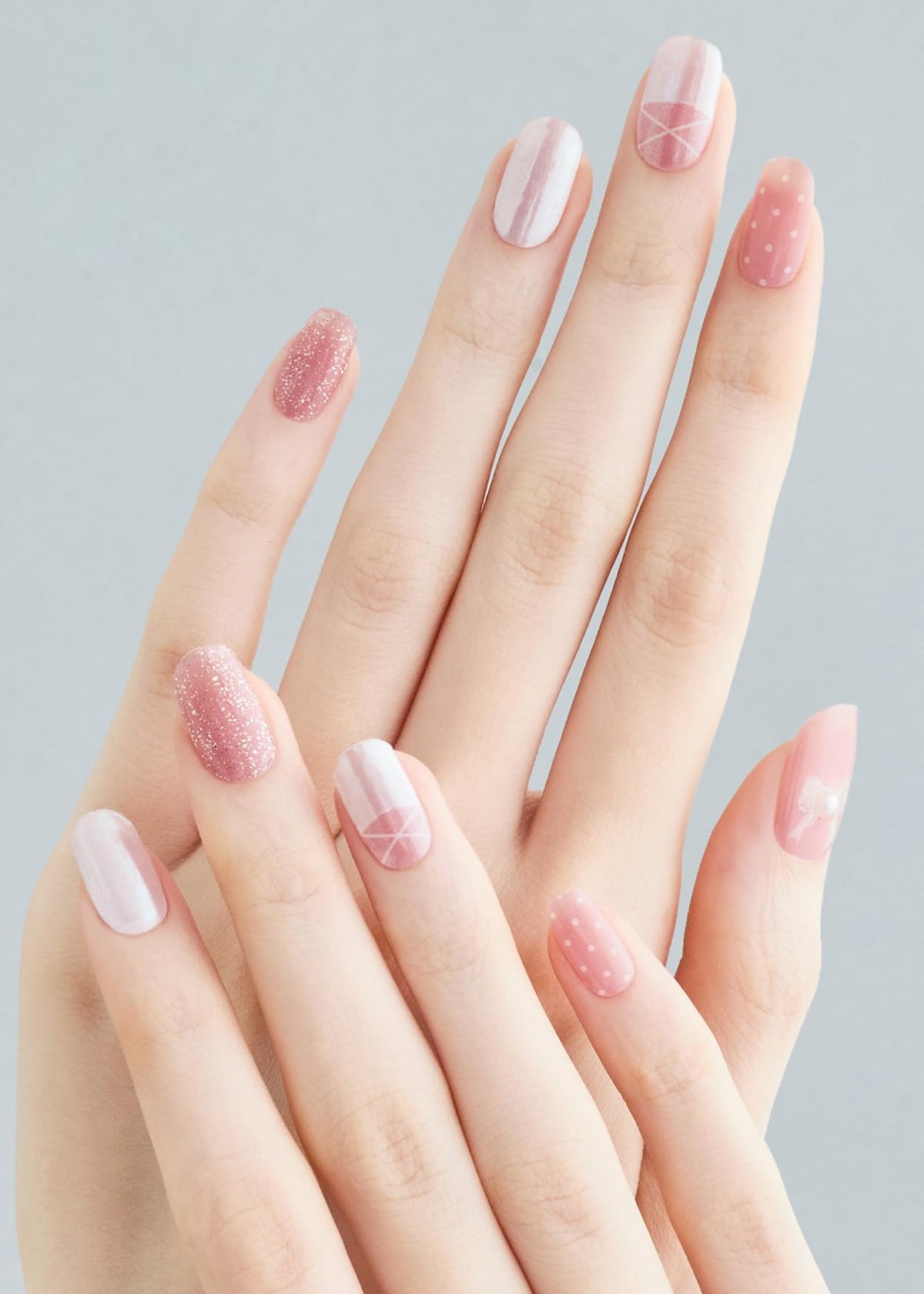 Close-up of ohora Semi Gel Nail Strips showing various nail wrap sizes