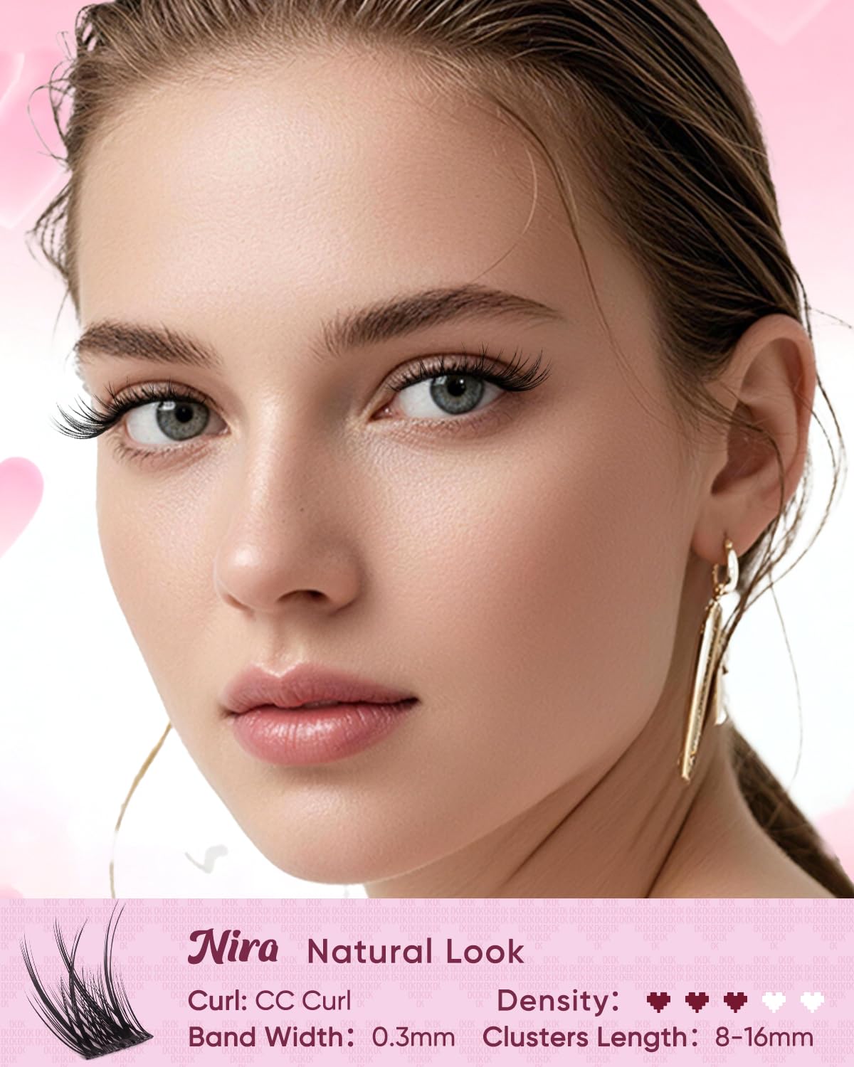 Close-up of OKAYLOVE lash clusters showing 8-16mm lengths