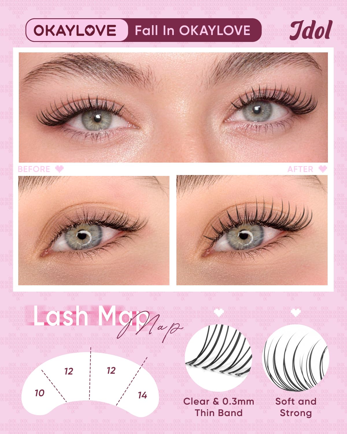 Close-up of OKAYLOVE lash clusters showing fine fibers