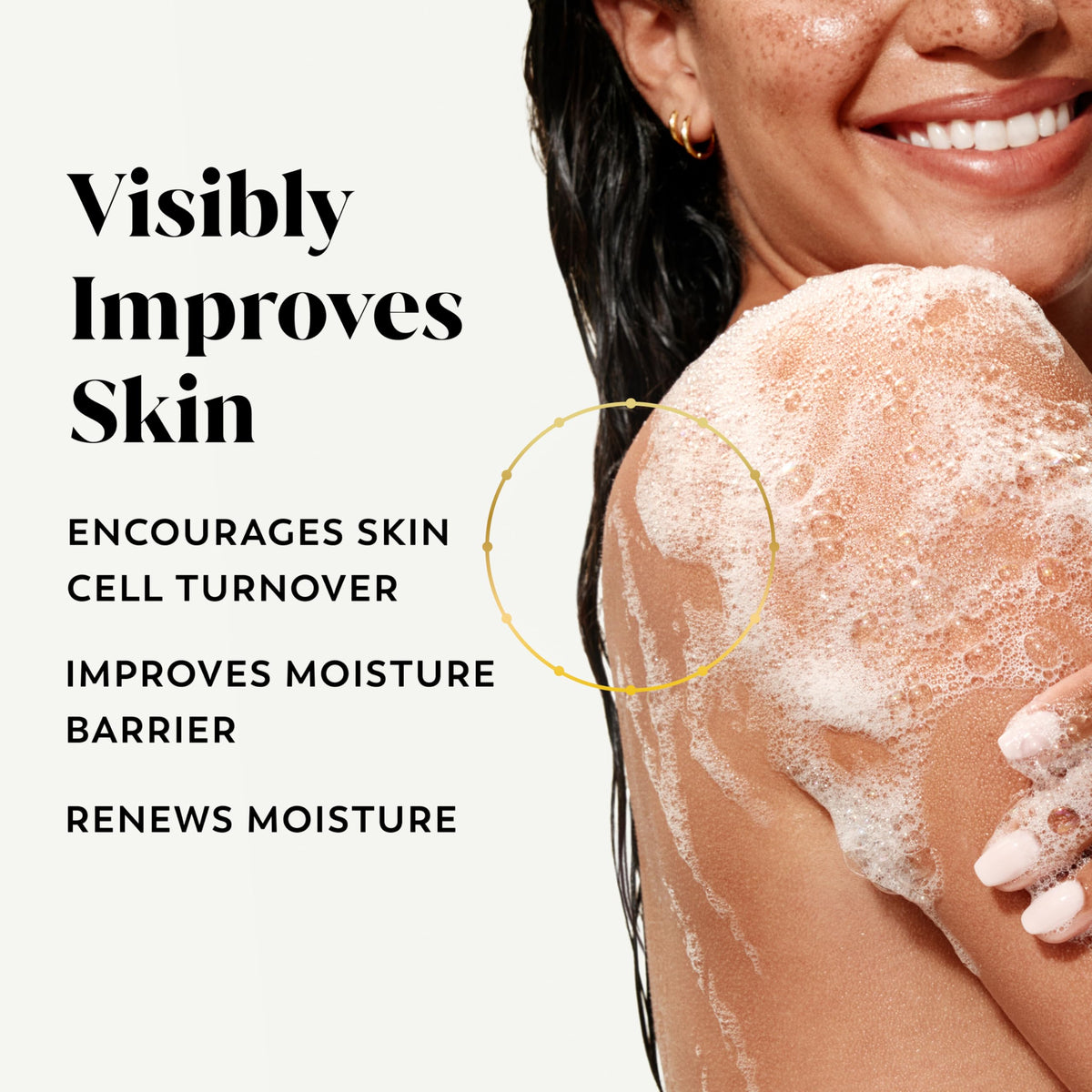 Close-up of Olay Body Wash texture on hand