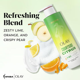 Close-up of Olay Court Queen Citrus Body Wash texture