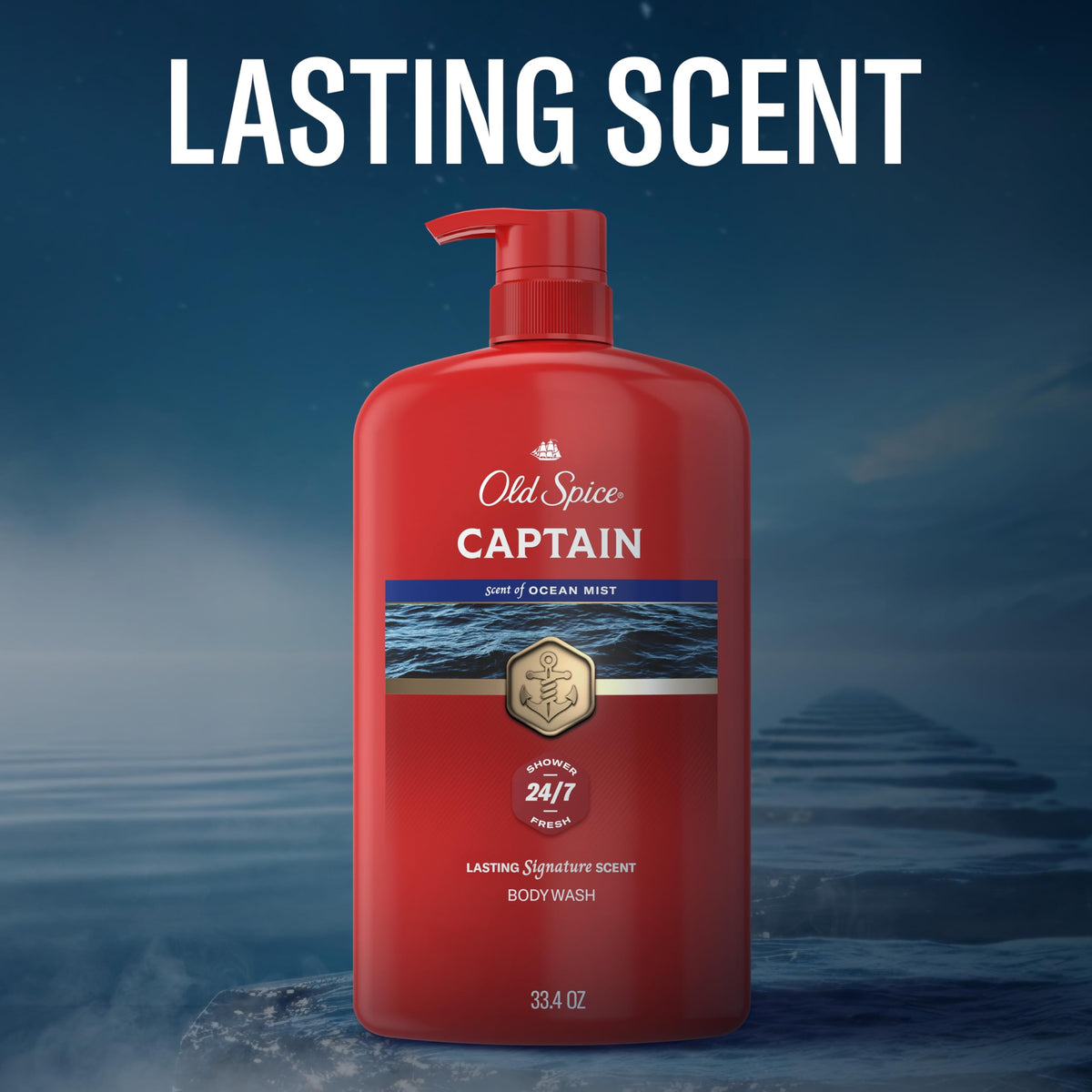 Close-up of Old Spice body wash label