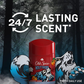 Close-up of Old Spice Wolfthorn scent notes on packaging