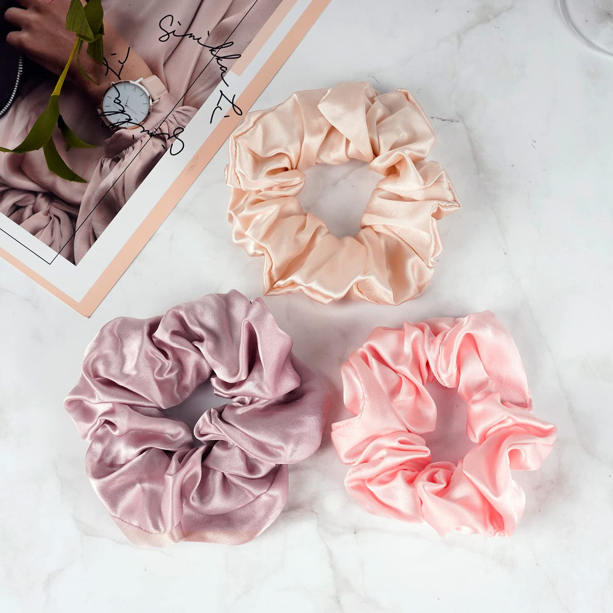 Close-up of OLESILK silk scrunchies texture
