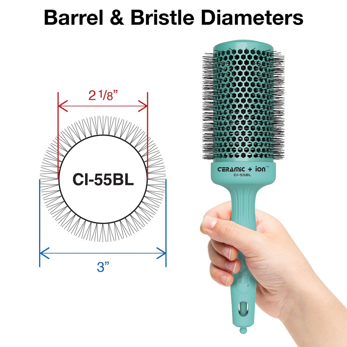 Close-up of Olivia Garden brush barrel showcasing ceramic coating