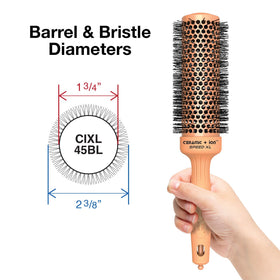 Close-up of Olivia Garden Ceramic + Ion Speed XL Round Brush barrel