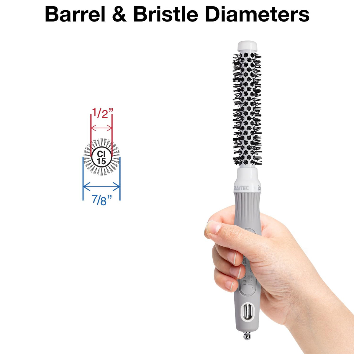 Close-up of Olivia Garden hair brush barrel with ceramic coating