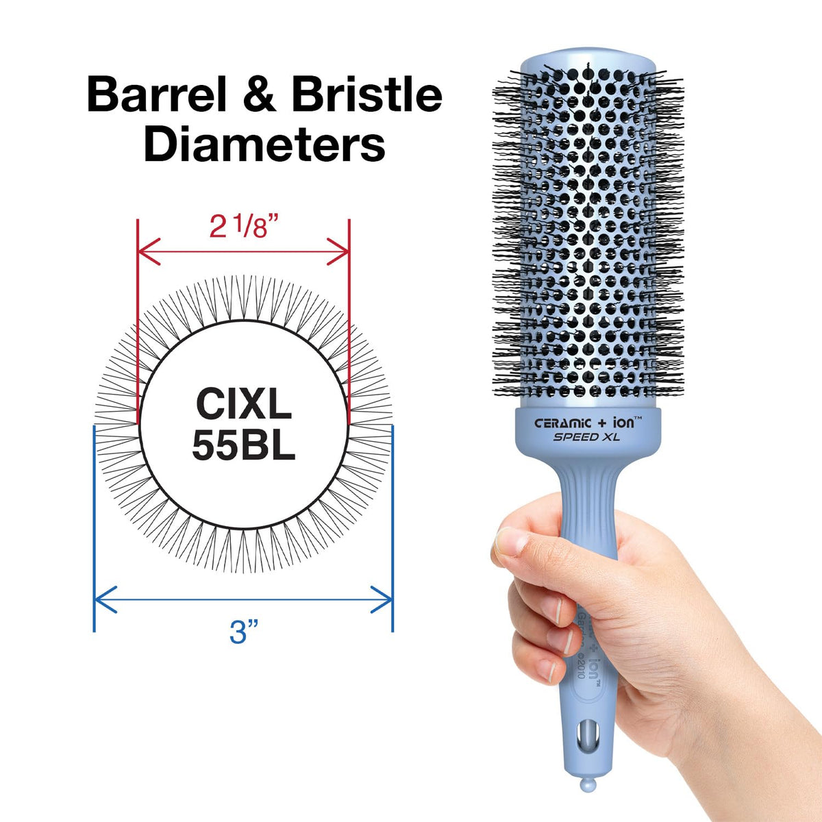 Close-up of Olivia Garden round brush barrel and bristles