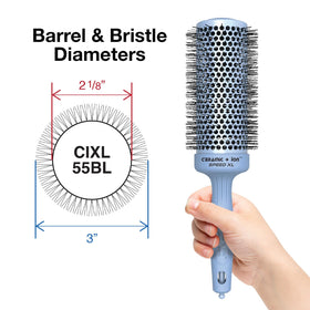 Close-up of Olivia Garden round brush barrel and bristles