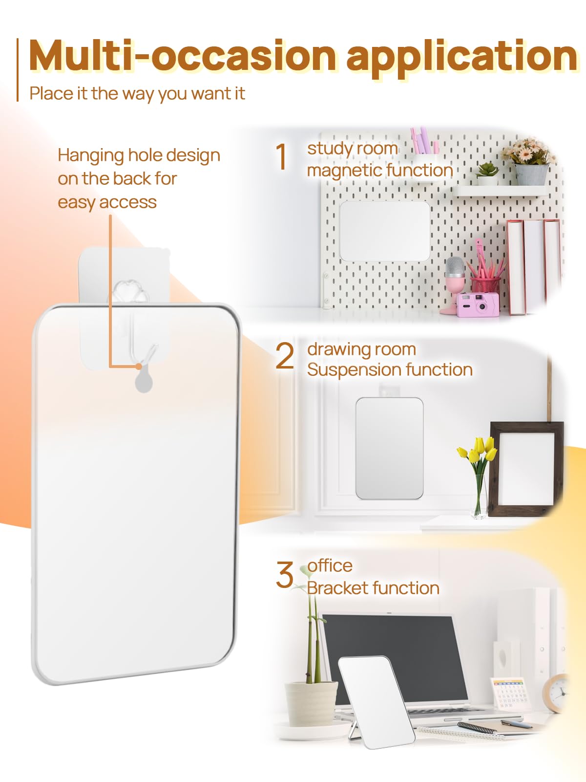 Close-up of OMIRO desk mirror's three magnetic points for accessories