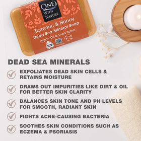 Close-up of One With Nature Dead Sea Salt Turmeric Soap bar