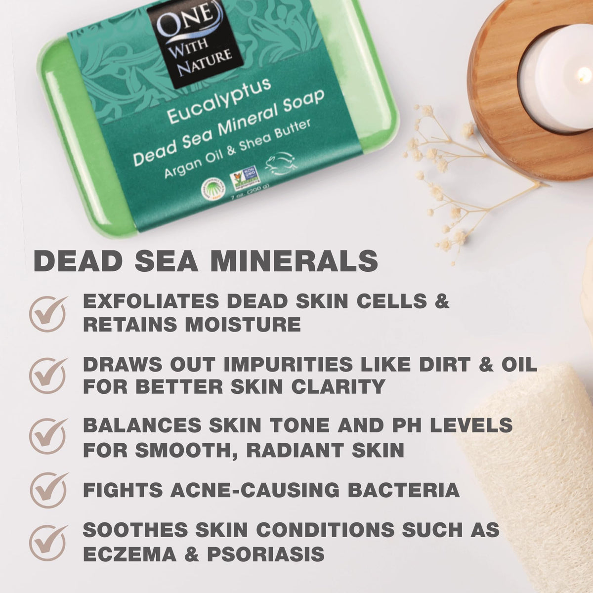 Close-up of One With Nature Eucalyptus Soap bar showing texture
