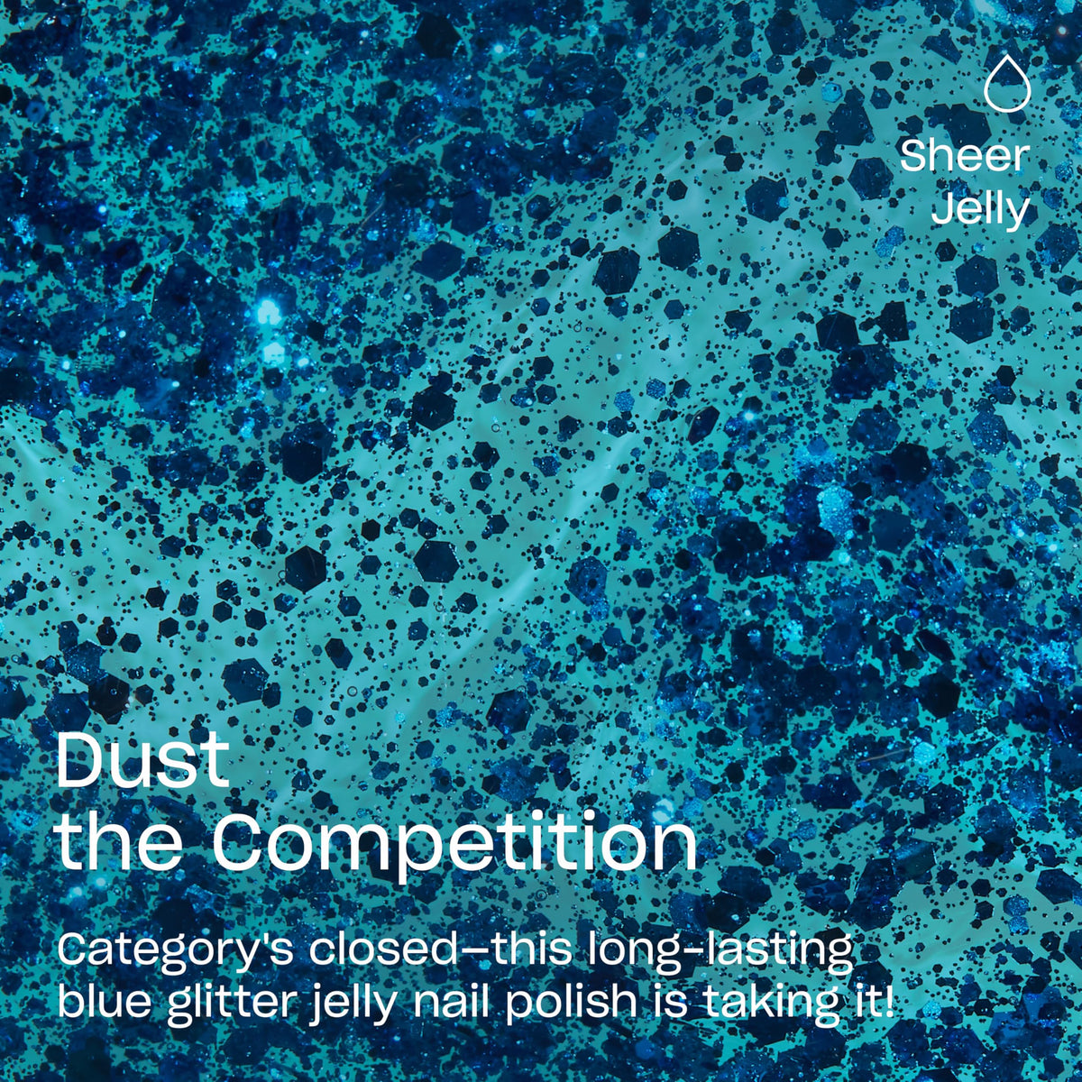 Close-up of OPI Dust the Competition glittery blue nail polish