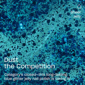 Close-up of OPI Dust the Competition glittery blue nail polish