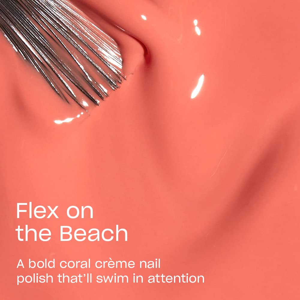 Close-up of OPI Nail Lacquer Flex on the Beach vibrant coral colour