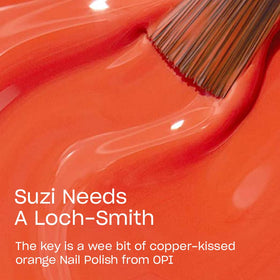 Close-up of OPI Nail Lacquer Suzi Needs a Loch-smith brush and polish