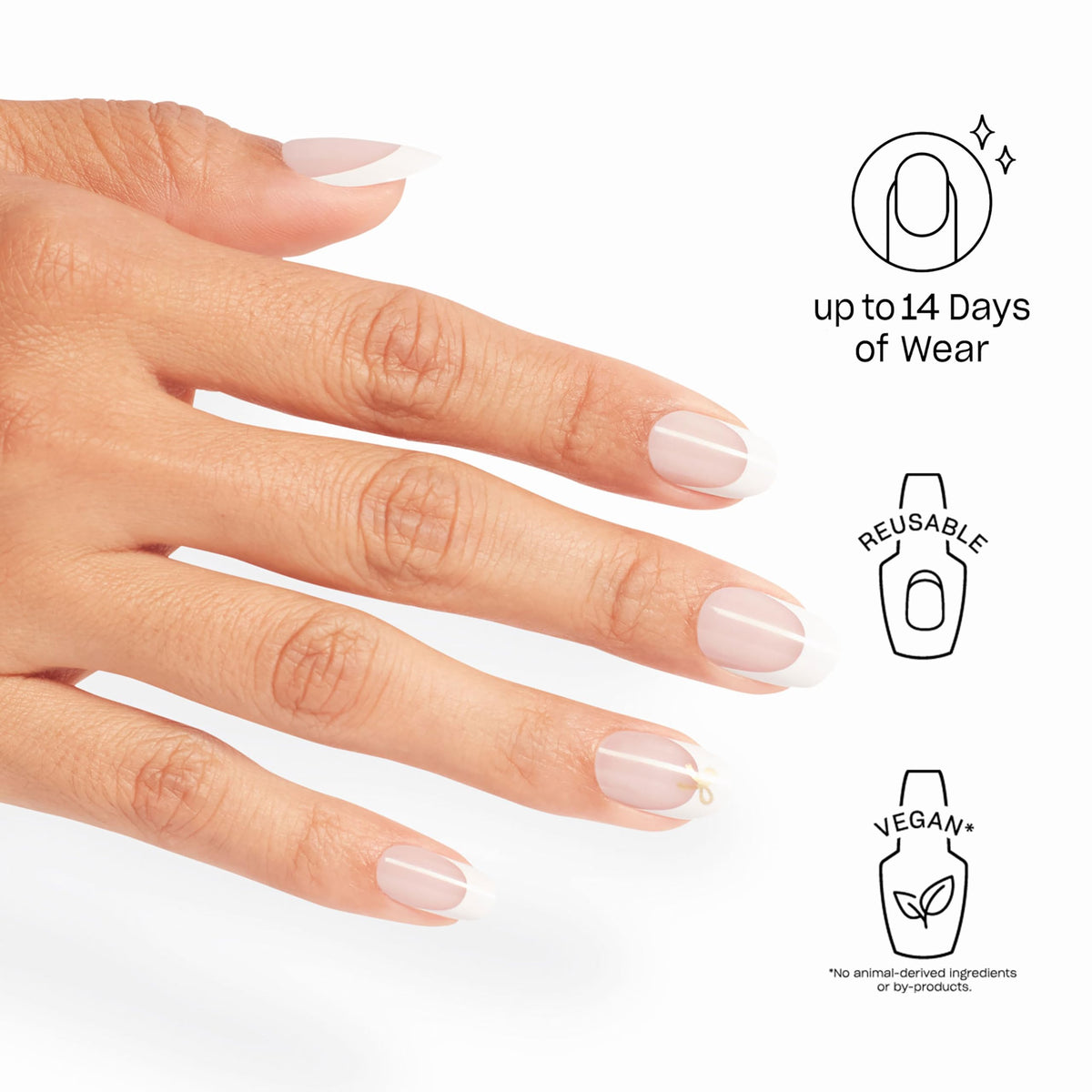 Close-up of OPI On Point Bow-jour! press on nails showing multiple sizes