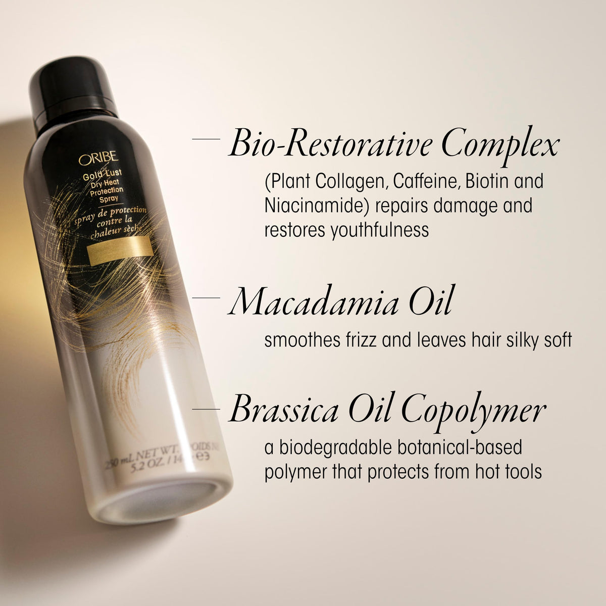 Close-up of ORIBE Gold Lust Dry Heat Protection Spray nozzle