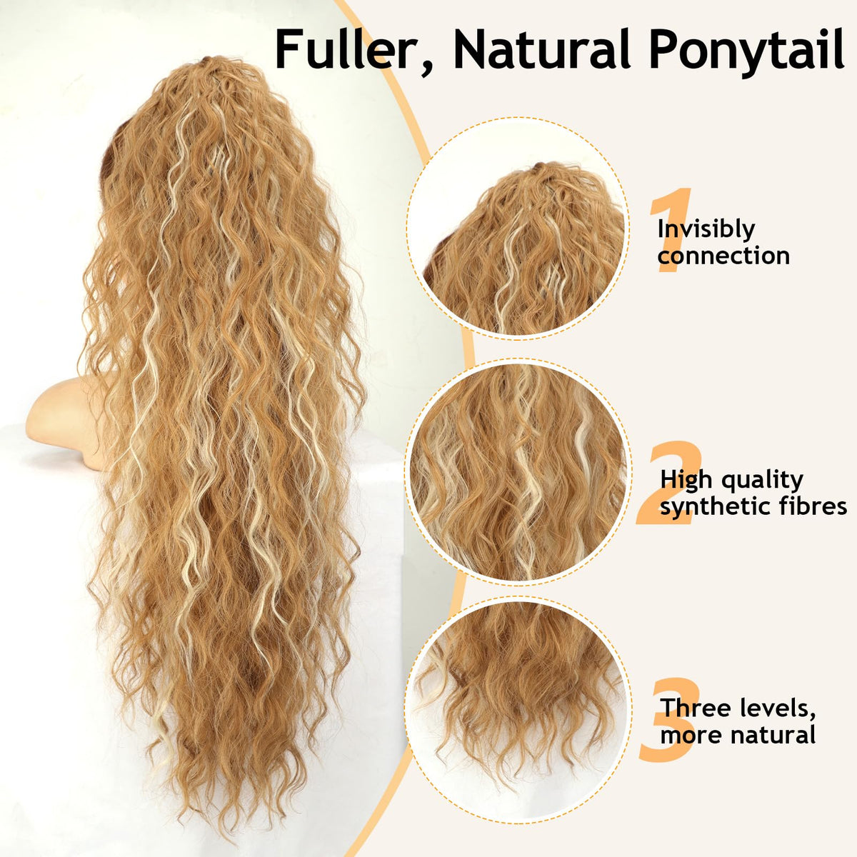 Close-up of ORSUNCER claw clip on ponytail extension